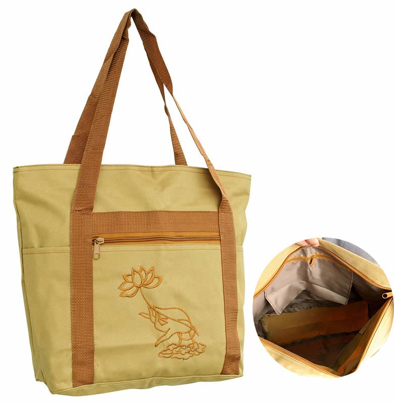 Bolsa de hombro de lona con patrón de bordado de loto para práctica de la mente espiritual