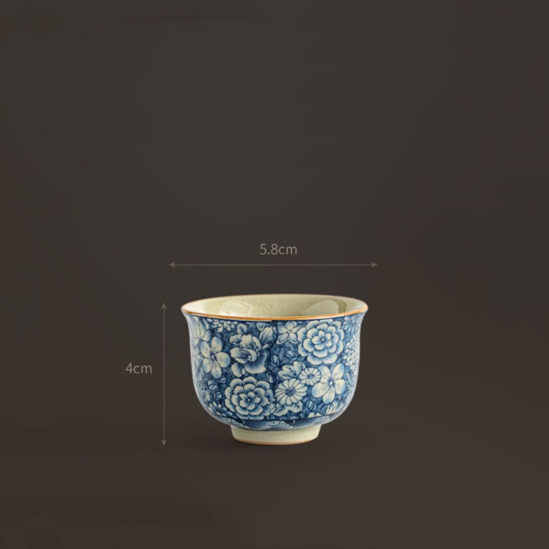 Tazas de té de cerámica de crisantemo con flor de ciruelo y peonía de loto Vintage con Buddha Stones