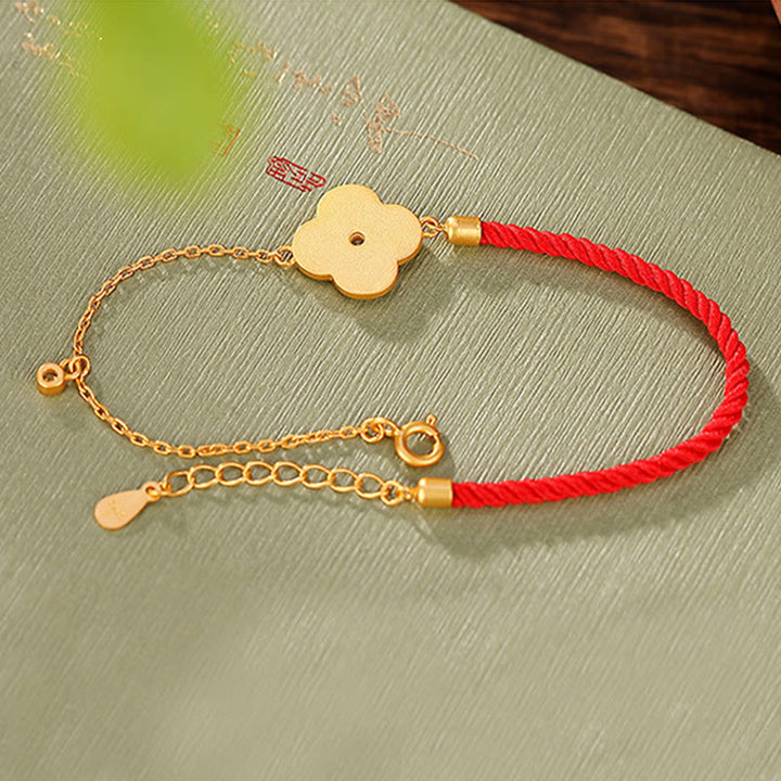 Pulsera de la suerte con circonitas y trébol de cuatro hojas chapada en plata de ley 925 con Buddha Stones - image 4