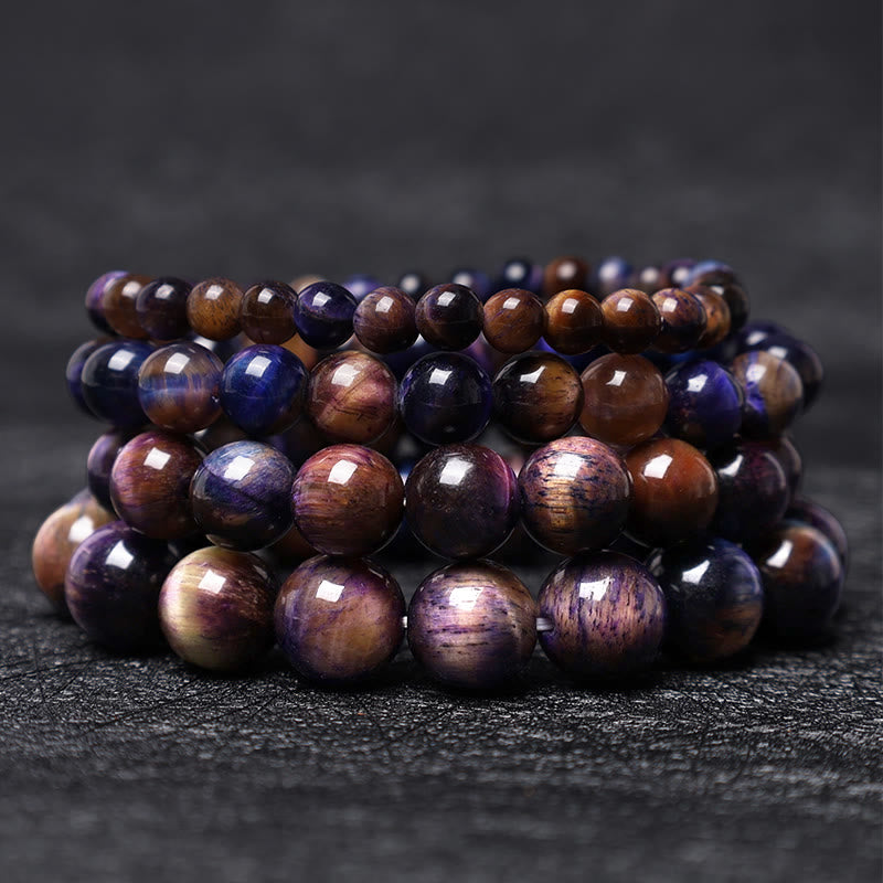 Pulsera de fuerza de protección de ojo de tigre púrpura natural de Buddha Stones