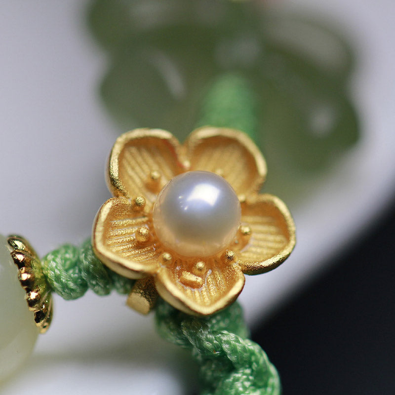 Pulsera de mariposa y flor de la suerte de jade de plata de ley 925 con Buddha Stones