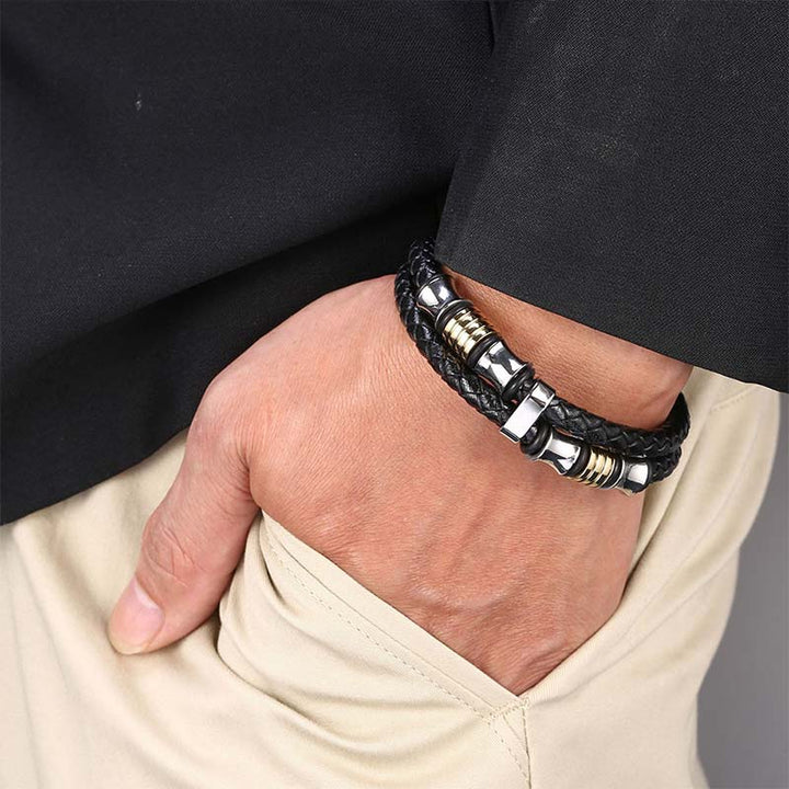 Pulsera Fortune con tejido de cuero en capas de Buddha Stones