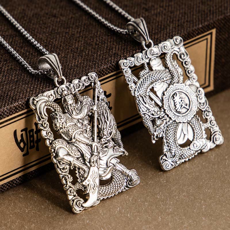 Colgante de collar de riqueza con Buddha Stones, dragón Guan Gong, nubes propicias