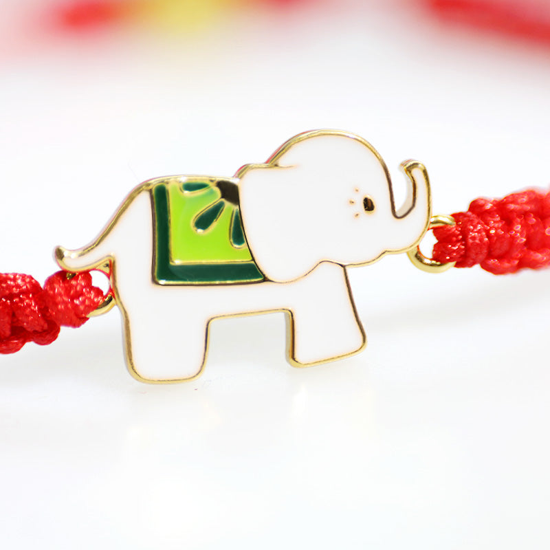 Pulsera de hilo rojo con elefante de la suerte de plata de ley 925 hecha a mano tibetana con Buddha Stones