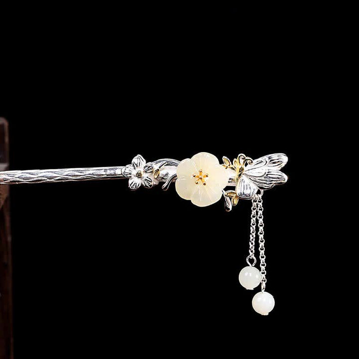 Horquilla de bendición de flor de jade blanco hetiano de plata de ley 925