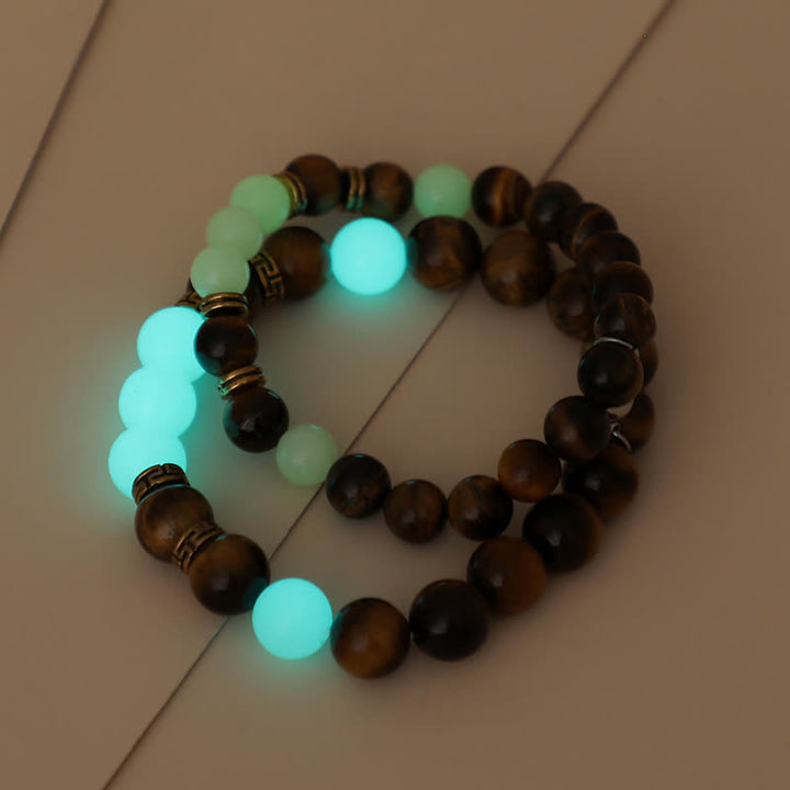 Pulsera de pareja de protección de cuentas luminosas de piedra brillante de ojo de tigre de 2 piezas