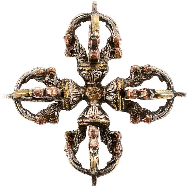 Tibetano hecho a mano 5 puntas doble Dorje cobre hierro Thunderbolt fuerza Vajra
