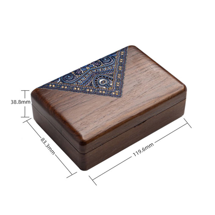 Caja de almacenamiento de joyería vintage hecha a mano de madera de nogal negro con espejo
