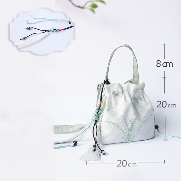 Bolso de hombro de lona con flores bordadas hechas a mano con Buddha Stones