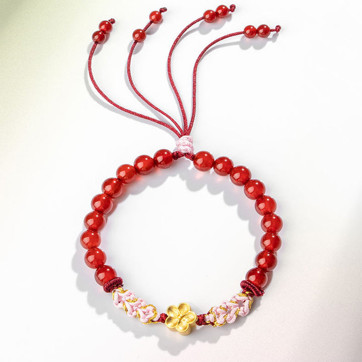 Pulsera de plata de ley 999 con Buddha Stones , ágata roja natural, cristal rosa, flor de cerezo