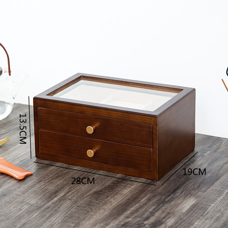 Caja de almacenamiento de joyería Retro de madera maciza con Buddha Stones, con cajón