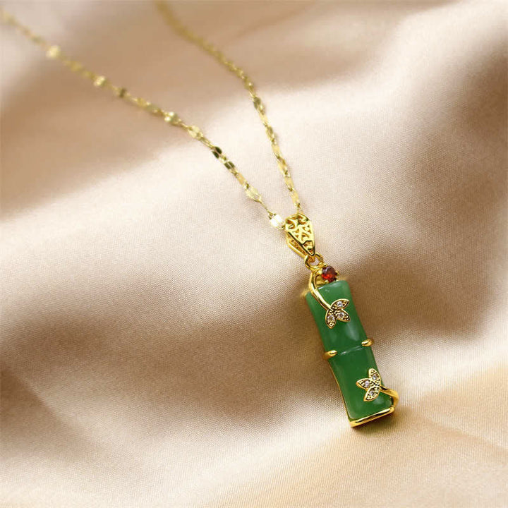Colgante de collar de protección de la suerte de bambú con Buddha Stones, Jade blanco, cian, Jade
