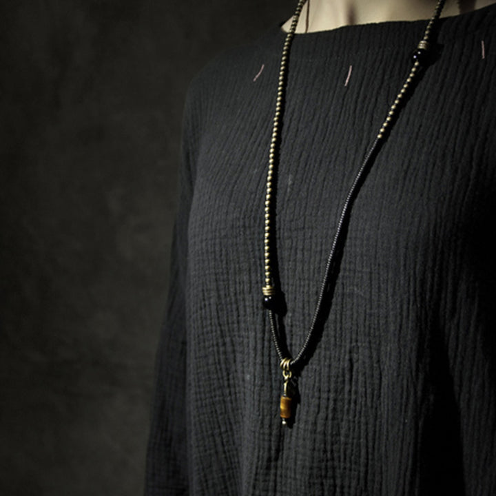 Buddha Stones madera de ébano cuentas Dzi cobre paz pareja pulsera collar colgante