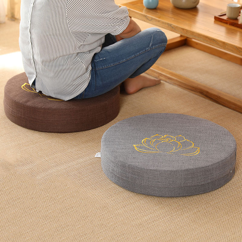 Cojín de asiento de meditación de lino y algodón con bordado de loto y Buddha Stones