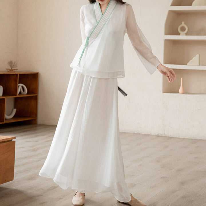 Conjunto de ropa de gasa para mujer, ropa de práctica de meditación espiritual Zen, Buddha Stones, oración Retro