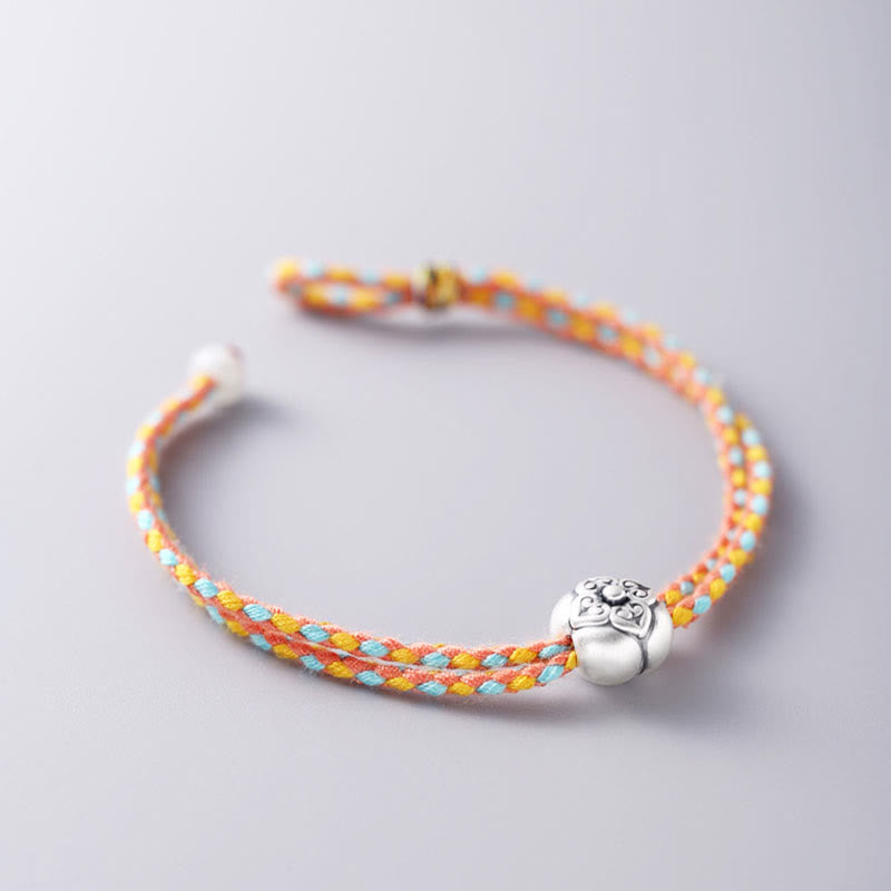 Pulsera Trenzada Multicolor De La Suerte Caqui De Plata De Ley 999 Con Buddha Stones