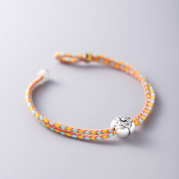 Pulsera Trenzada Multicolor De La Suerte Caqui De Plata De Ley 999 Con Buddha Stones