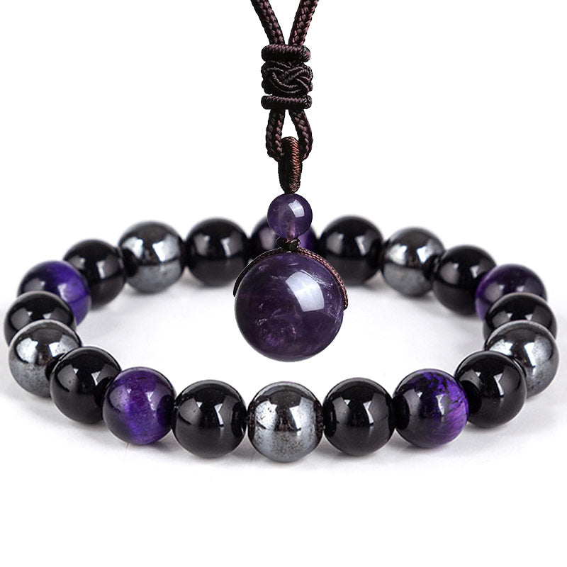 Juego de collar y pulsera con ojo de tigre tibetano con Buddha Stones