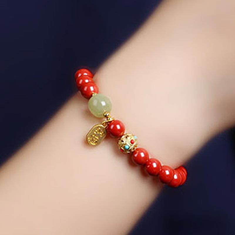 Pulsera con dijes de protección de la fortuna, aventurina verde cinabrio y Buddha Stones