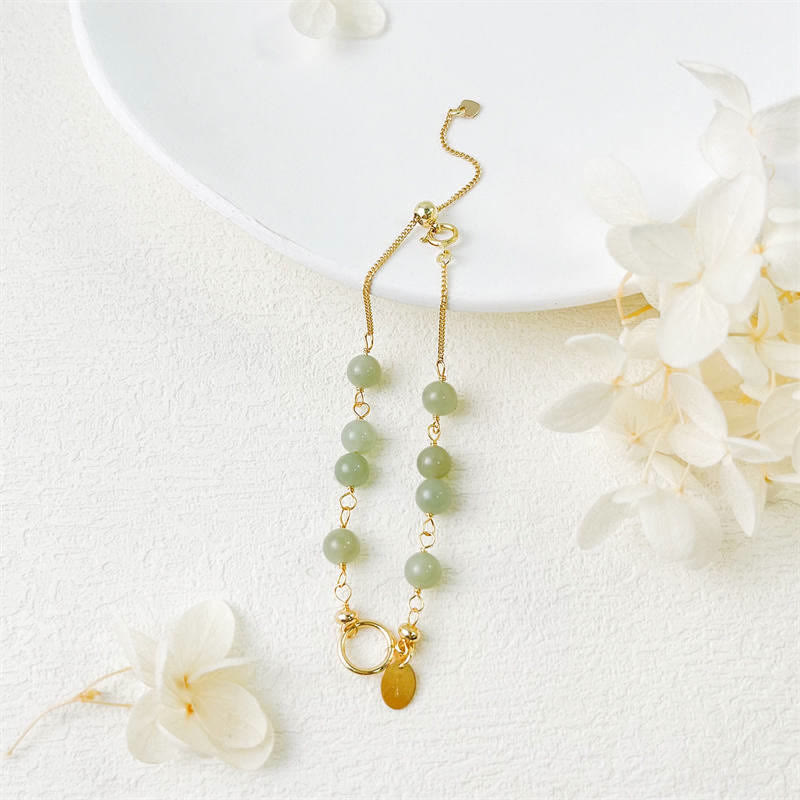 Pulsera con cuentas de suerte llena de oro de 14 quilates con jade hetiano natural único de Buddha Stones - image 8