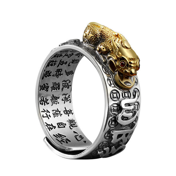 Buddha Stones tibetanas de plata de ley 990 Om Mani Padme Hum PiXiu Dorje Vajra corazón Sutra grabado anillo de riqueza