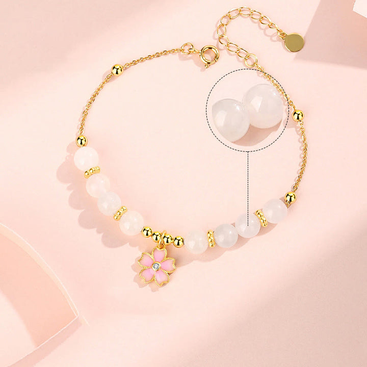 Pulsera de protección de flor de cerezo de jade blanco hetiano de plata de ley 925 con Buddha Stones - image 3