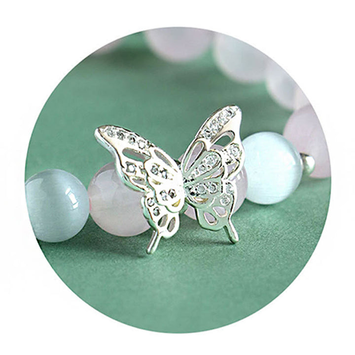 Buddha Stones Calcedonia Azul Cristal Rosa Calcedonia Púrpura Mariposa Pulsera Energética
