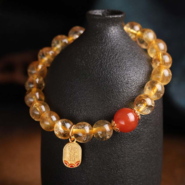 Pulsera con dijes de la fortuna de ágata roja y citrino con Buddha Stones