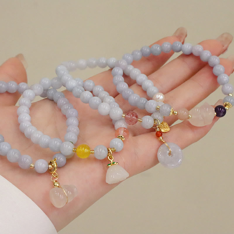 Pulsera con dije de gato, calabaza, conejo, calcedonia, aguamarina natural , Buddha Stones - image 14