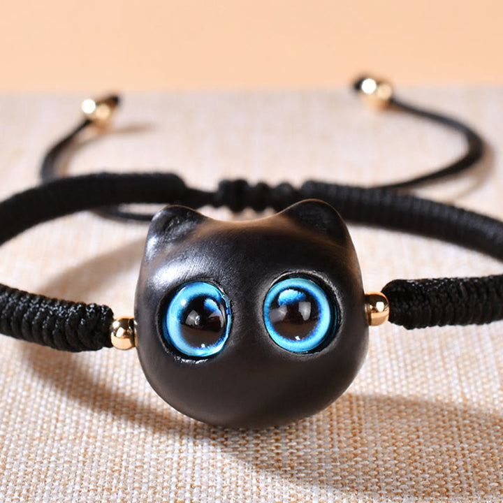 Pulsera trenzada con nudo de King Kong de la paz con patrón de cabeza de gato de madera de ébano con Buddha Stones - image 16