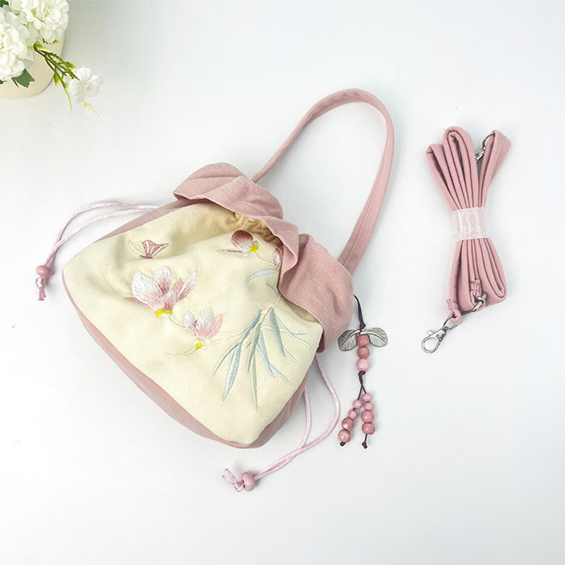 Buddha Stones Suzhou bordado Lotus Epiphyllum Magnolia algodón lino bolso bandolera bolso de hombro bolso