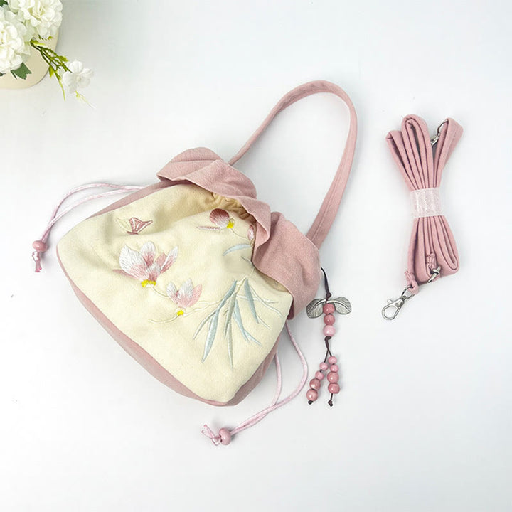 Buddha Stones Suzhou bordado Lotus Epiphyllum Magnolia algodón lino bolso bandolera bolso de hombro bolso