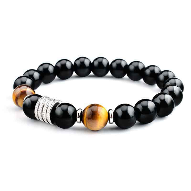 Pulsera de cumplimiento de fuerza de ojo de tigre de obsidiana negra natural con Buddha Stones