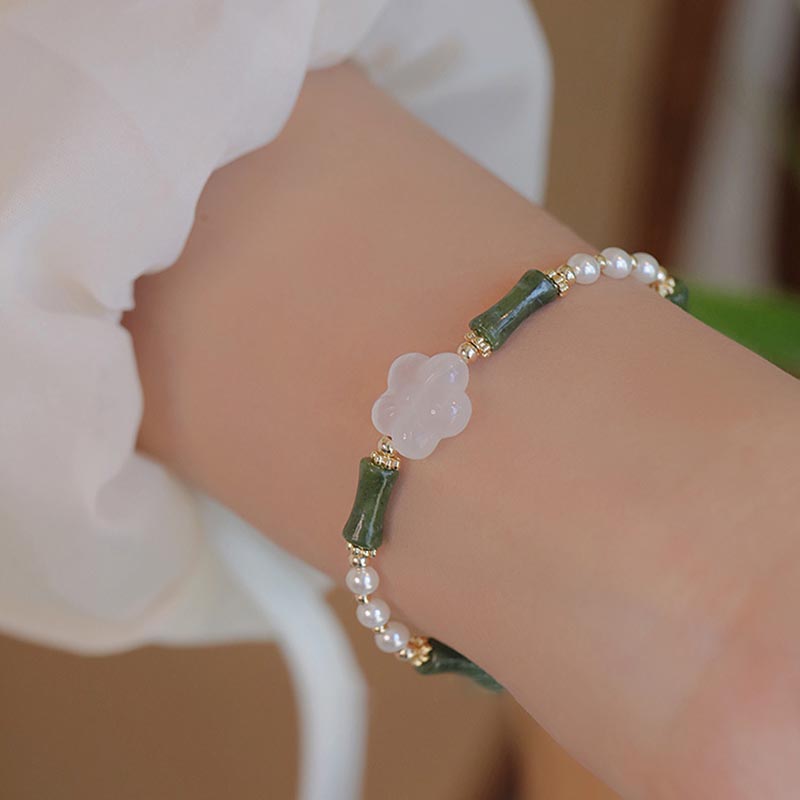 Pulsera de la paz con perlas, ágata, flor de bambú, peridoto , Buddha Stones