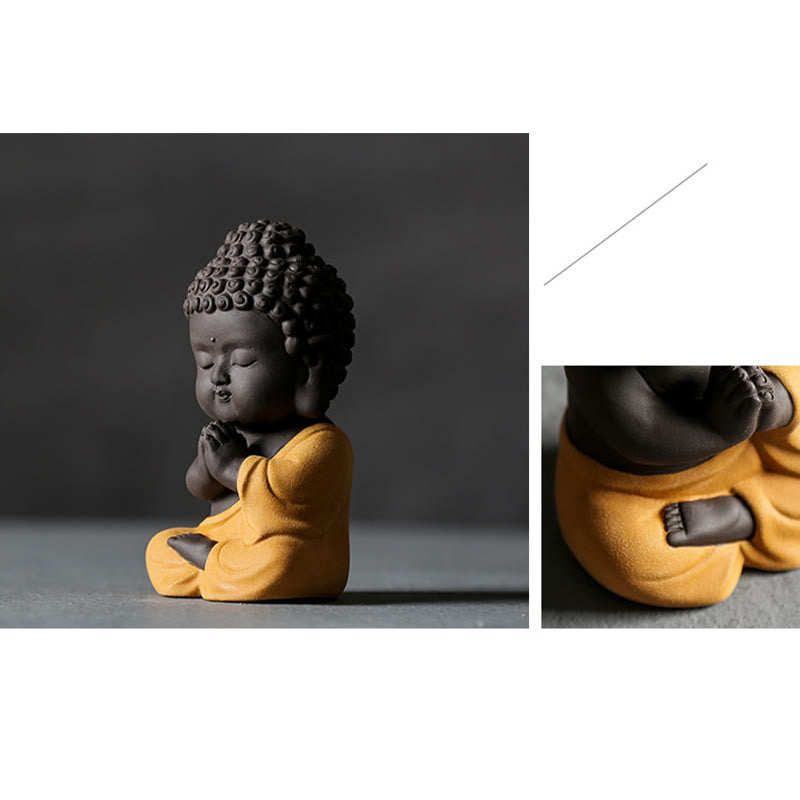 Buddha Stones Pequeño Buda Serenidad Arcilla Púrpura Decoración de Escritorio para el Hogar