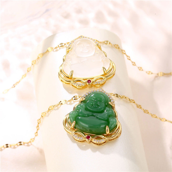 Collar de paz de Buda sonriente natural con Buddha Stones - image 3