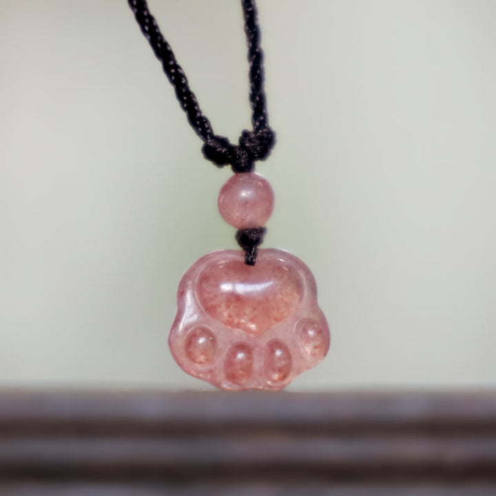 Colgante de collar curativo con garra de gato preciosa de cuarzo fresa con Buddha Stones - image 6