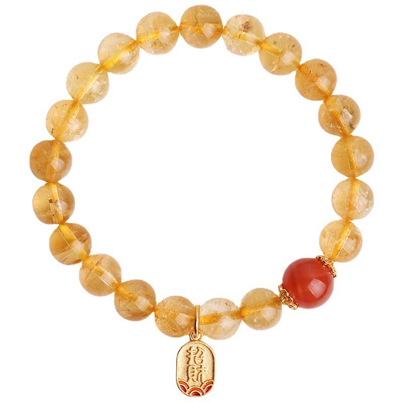 Pulsera con dijes de la fortuna de ágata roja y citrino con Buddha Stones
