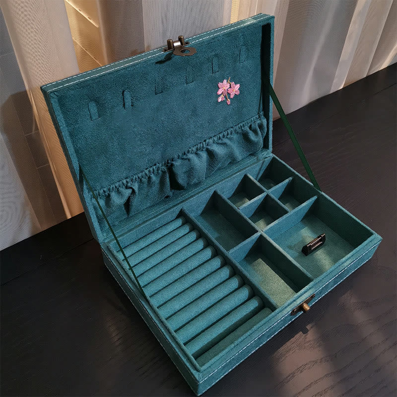 Caja organizadora de joyería con Buddha Stones , flores y libélula, caja de almacenamiento de joyería de una sola capa, caja de franela