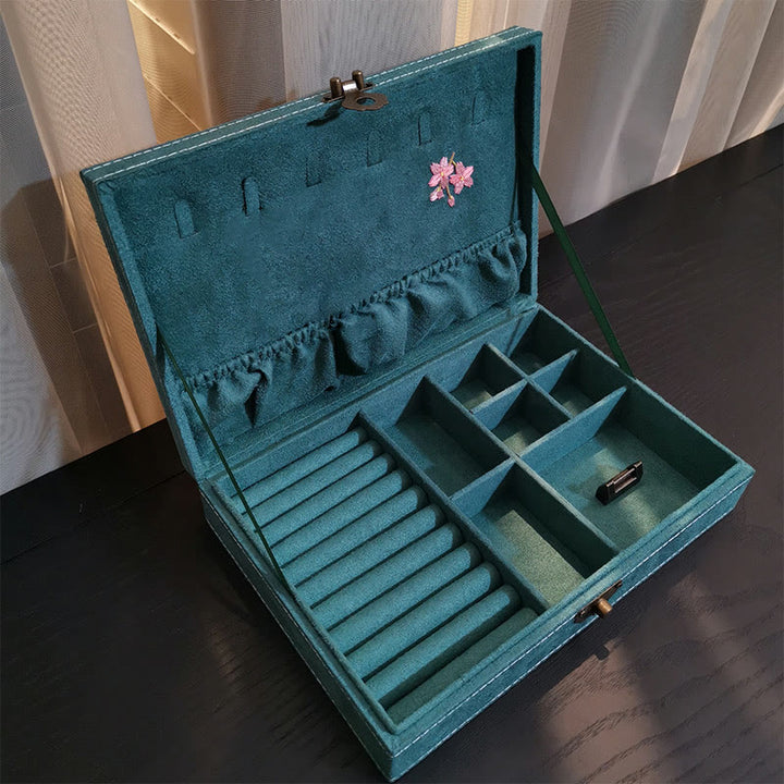 Caja organizadora de joyería con Buddha Stones , flores y libélula, caja de almacenamiento de joyería de una sola capa, caja de franela