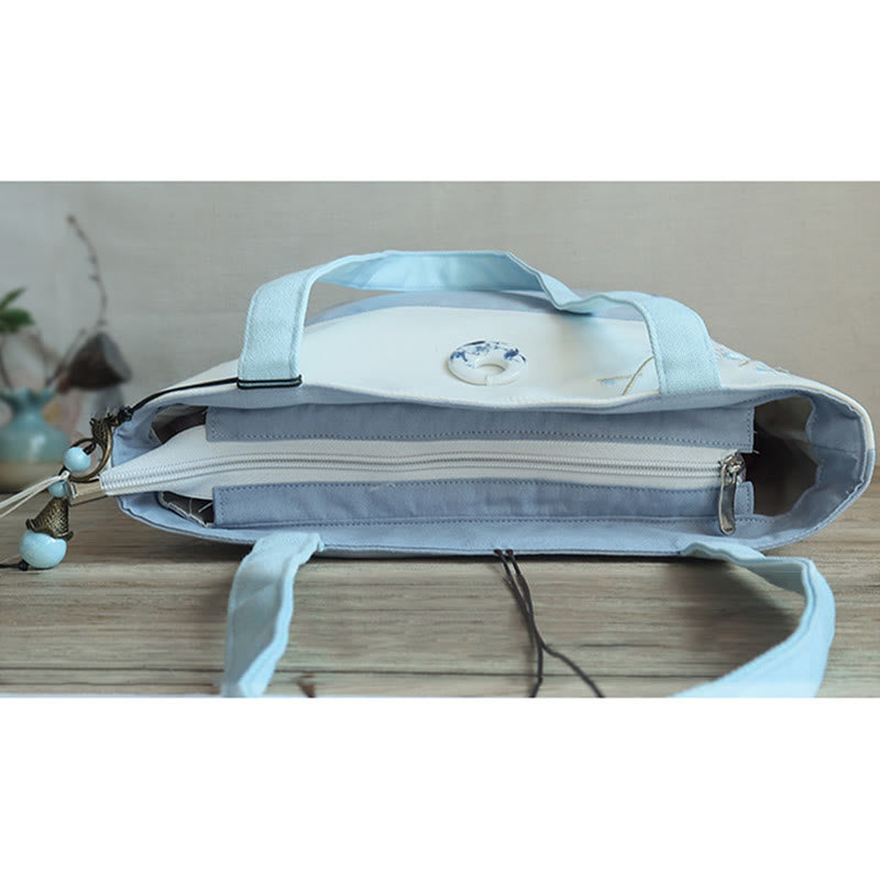 Bolso de hombro de gran capacidad con bordado de bambú, flor de pera, ciruelo, flor de melocotón, bolso de mano