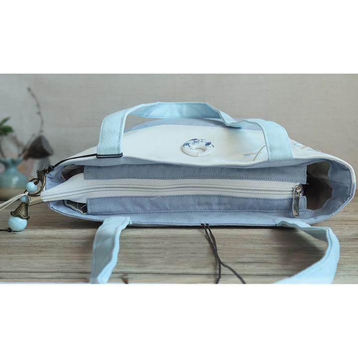 Bolso de hombro de gran capacidad con bordado de bambú, flor de pera, ciruelo, flor de melocotón, bolso de mano