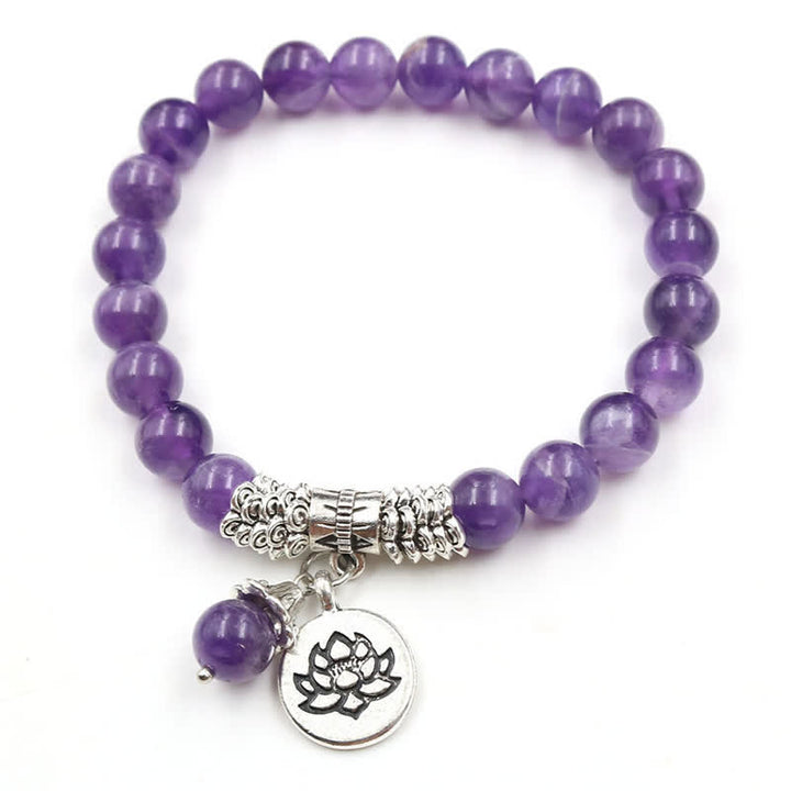 Pulsera de equilibrio curativo de loto de cristal de amatista con Buddha Stones