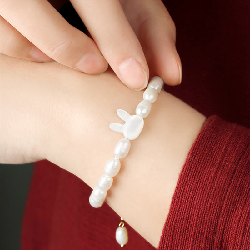 Pulsera de sinceridad de conejo lindo con perlas naturales de Buddha Stones