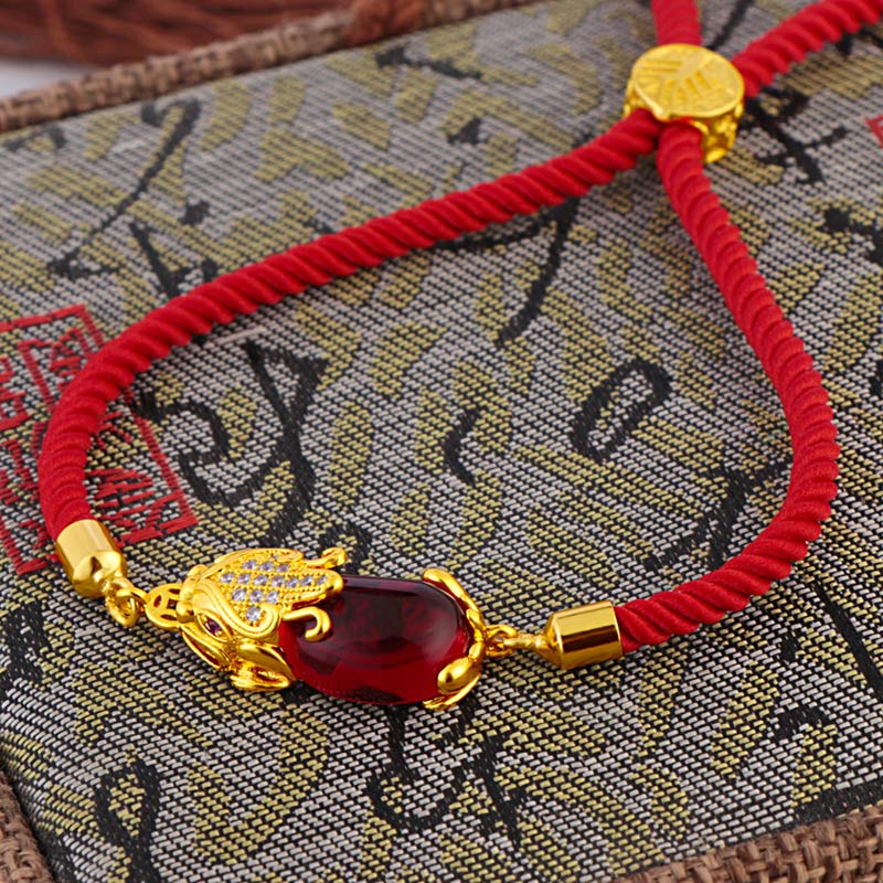 Pulsera de hilo rojo Pixiu de ágata roja atractor de riqueza de Buddha Stones