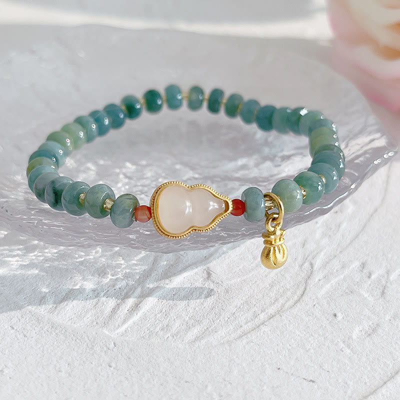 Buddha Stones Natural Hetian Jade perla paz hebilla Fu personaje calabaza bolsa de dinero fresa cuarzo PiXiu pulsera de la suerte