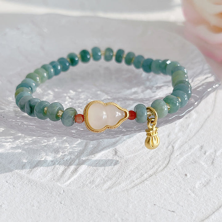 Buddha Stones Natural Hetian Jade perla paz hebilla Fu personaje calabaza bolsa de dinero fresa cuarzo PiXiu pulsera de la suerte