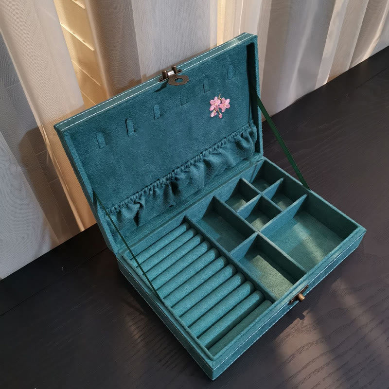 Caja organizadora de joyería con Buddha Stones , flores y libélula, caja de almacenamiento de joyería de una sola capa, caja de franela