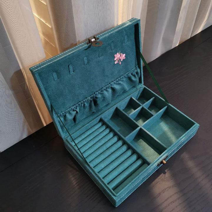 Caja organizadora de joyería con Buddha Stones , flores y libélula, caja de almacenamiento de joyería de una sola capa, caja de franela