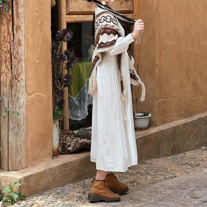 Buddha Stones Tibetano Rayas Marrón Beige Borla Mantón Invierno Acogedor Viaje Bufanda Abrigo